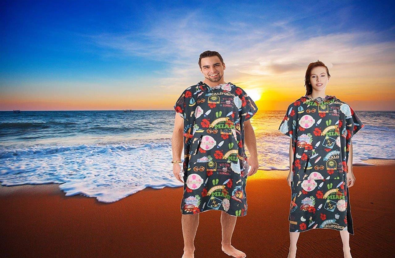 CHANGING BATH ROBE TOWEL UNISEX PRINTED MICROFIBER SURF BEACH HOODED PONCHO